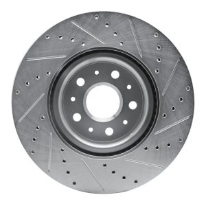 Cadillac CT5 Brake Rotor (1) - Front Left - R1 Concepts - Drilled & Slotted - Silver - `14-`25